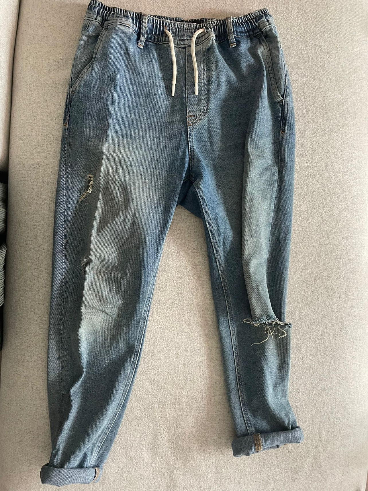Blue Ripped Jogger Jeans by Bershka thumbnail
