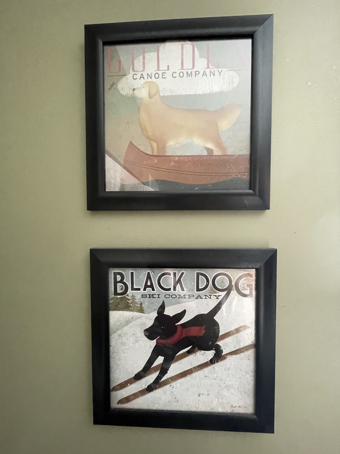 Golden Dog / Black Dog pair of prints