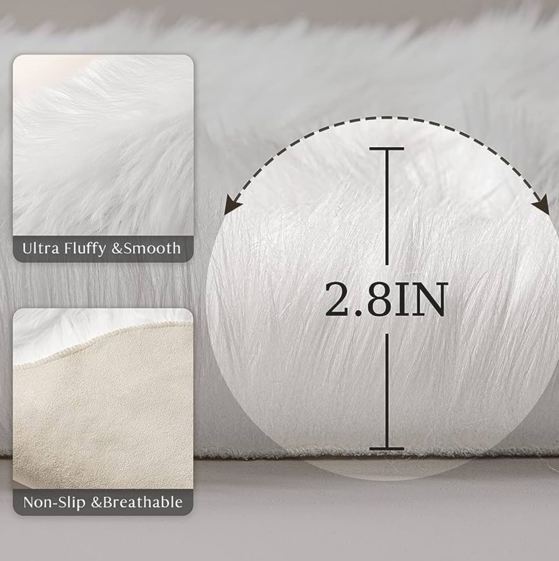 3x3 ft Ashler Faux Fur Rug Shaggy Area Rug Ultra Soft  Round - photo 2