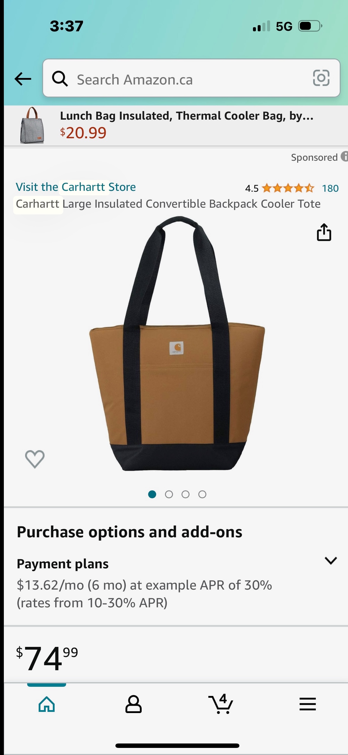 Carhartt Large Insulated Convertible Backpack Cooler Tote - photo 3