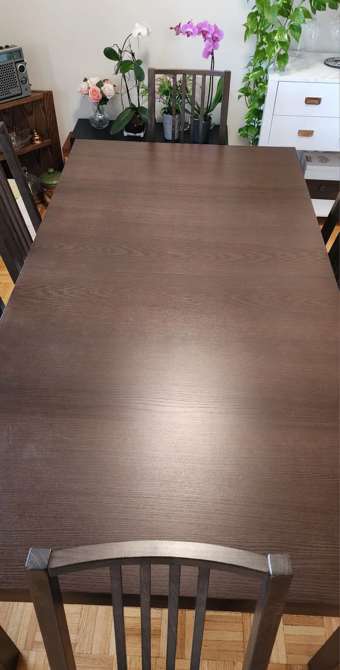 wooden expandable dining table with wooden chairs - photo 3