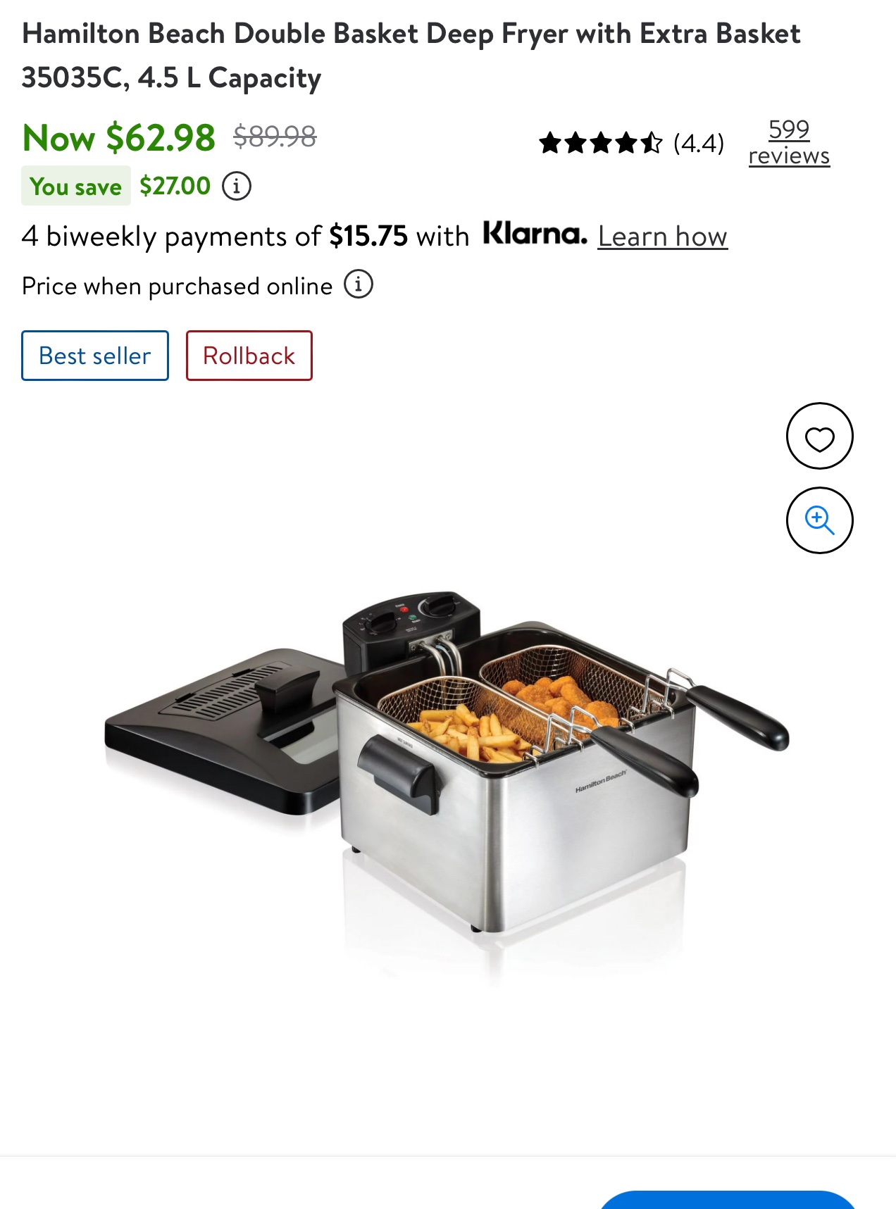 Hamilton Beach deep fryer for sale used once thumbnail