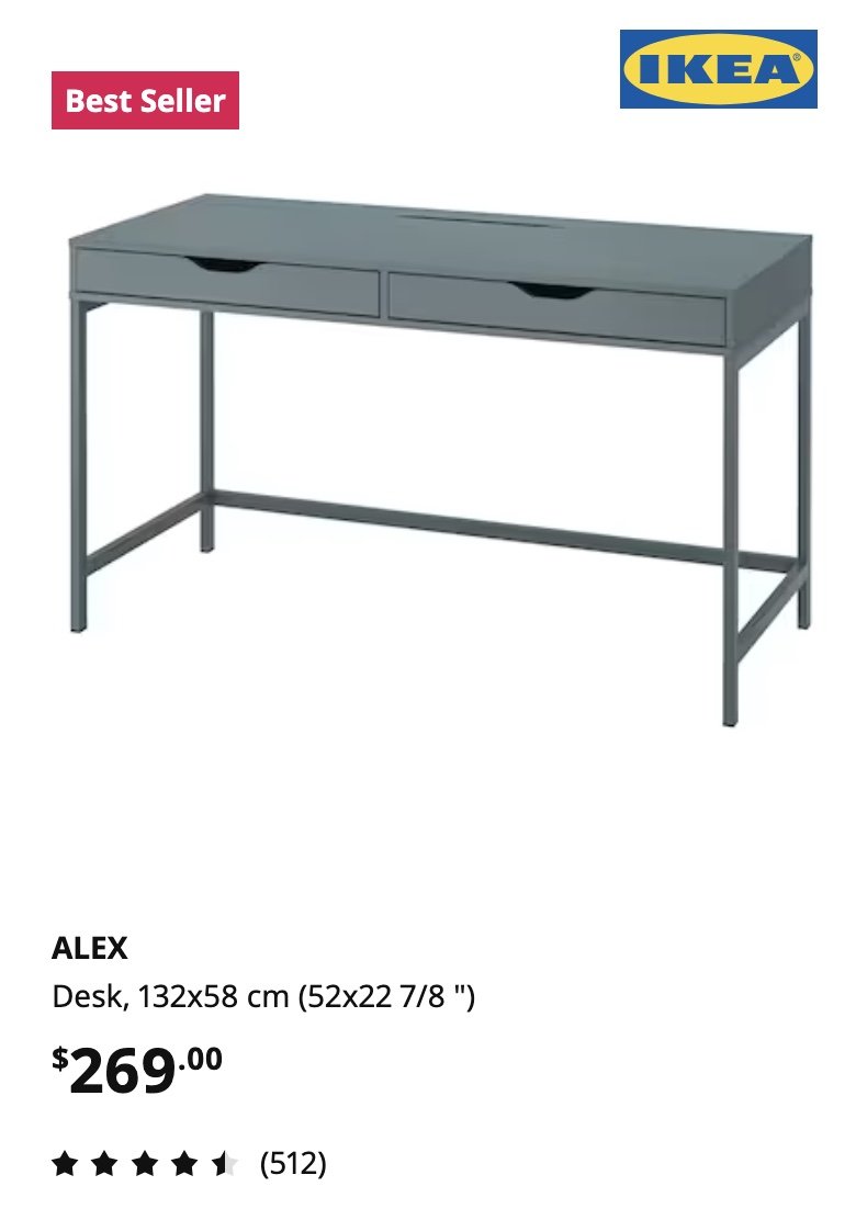 Ikea desk. Gray color. Alex 52”x22” 7/8” - photo 4