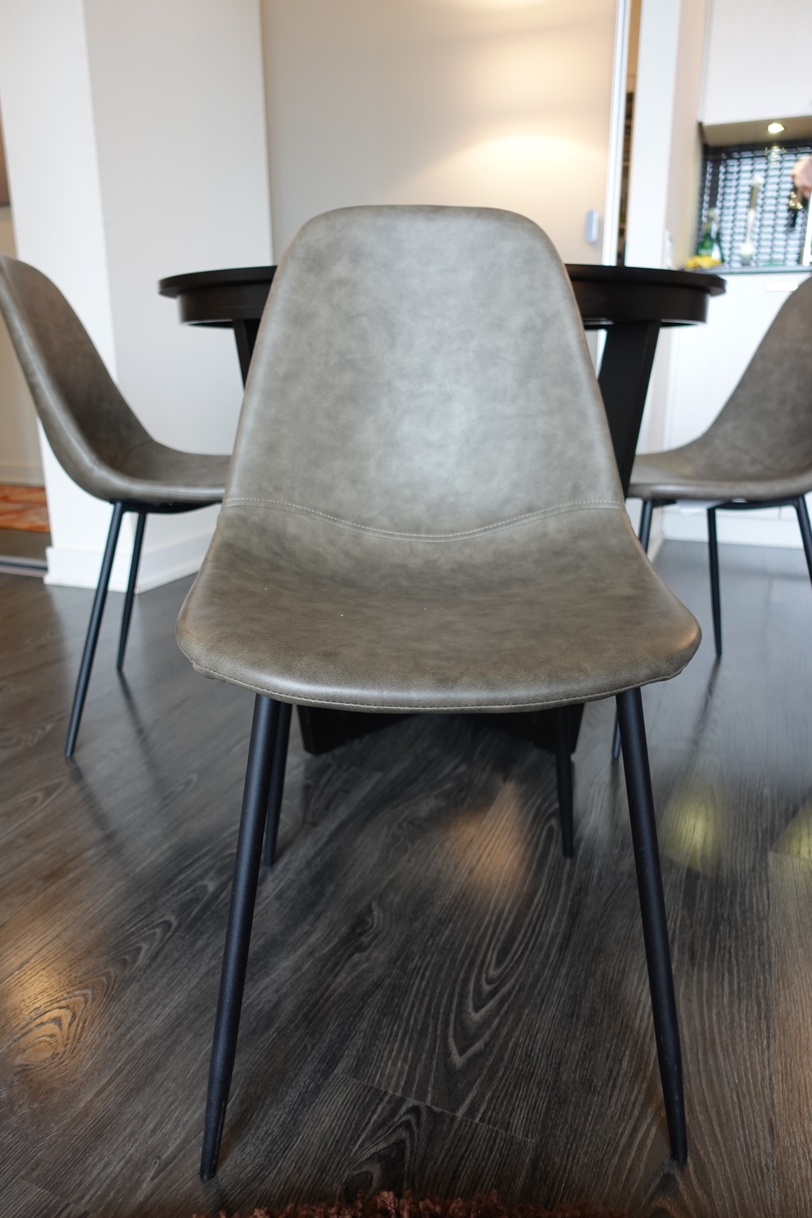 Round Solid Wood Dining Table with 4 Faux Leather Side Chairs - photo 5