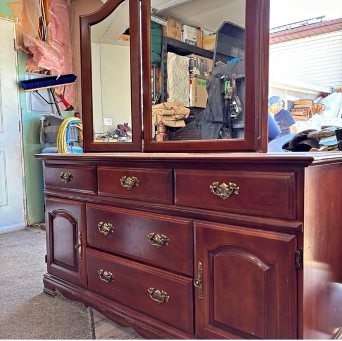Dresser with triple mirror