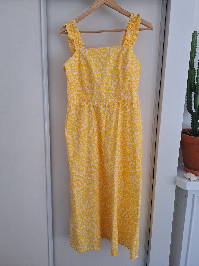 yellow and white floral cotton dress size S