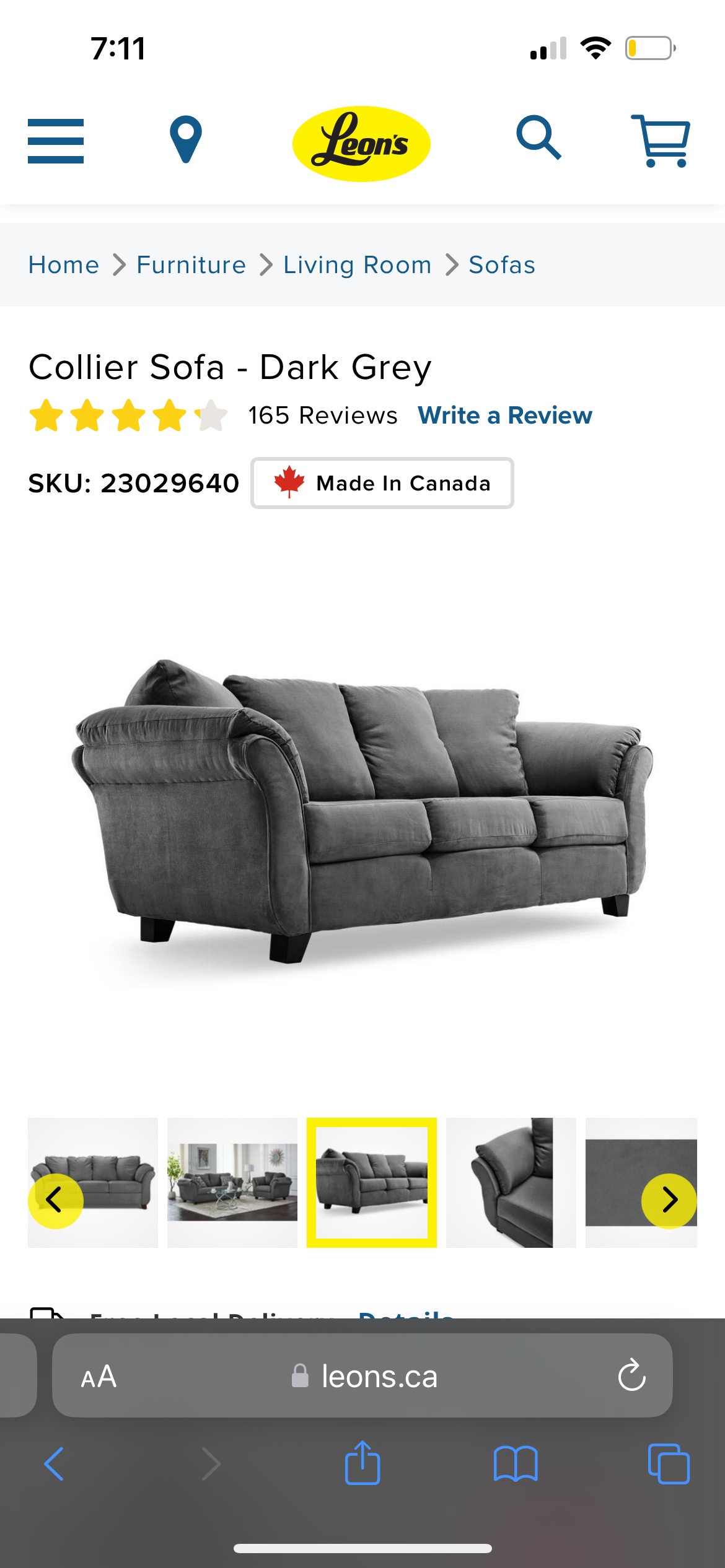 Leons Collier Sofa - Dark Grey - photo 2