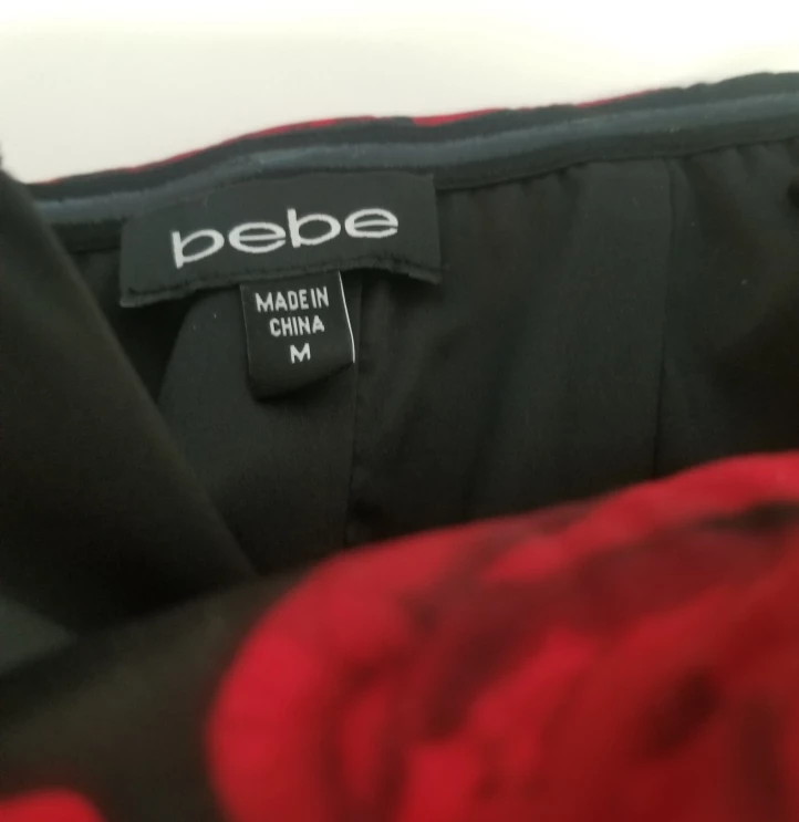 BEBE Red Roses Strapless Bodycon Black Satin Dress Y2K image indicator(7)