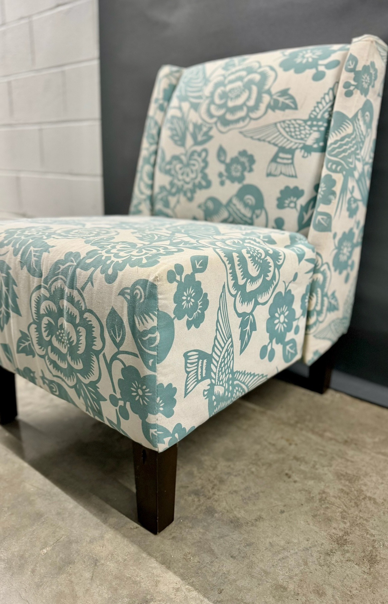 Burke Blue Floral Armless Slipper Chair