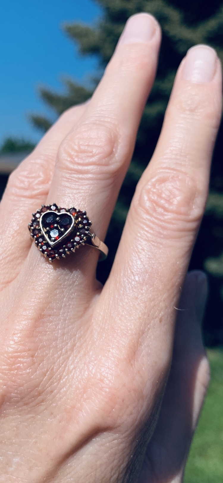 1970s Heart, Sterling, Bohemian Garnet Ring