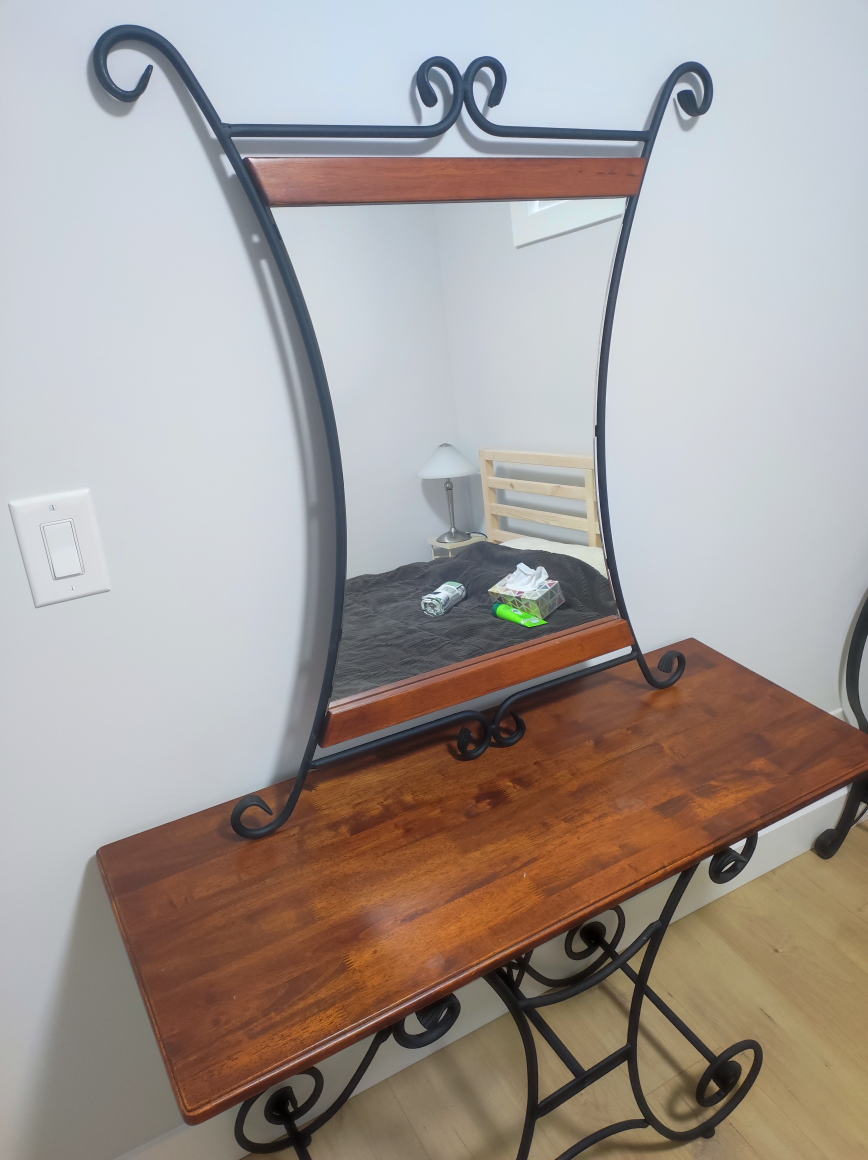 Premium High End Iron and wood mirror with table image indicator(2)