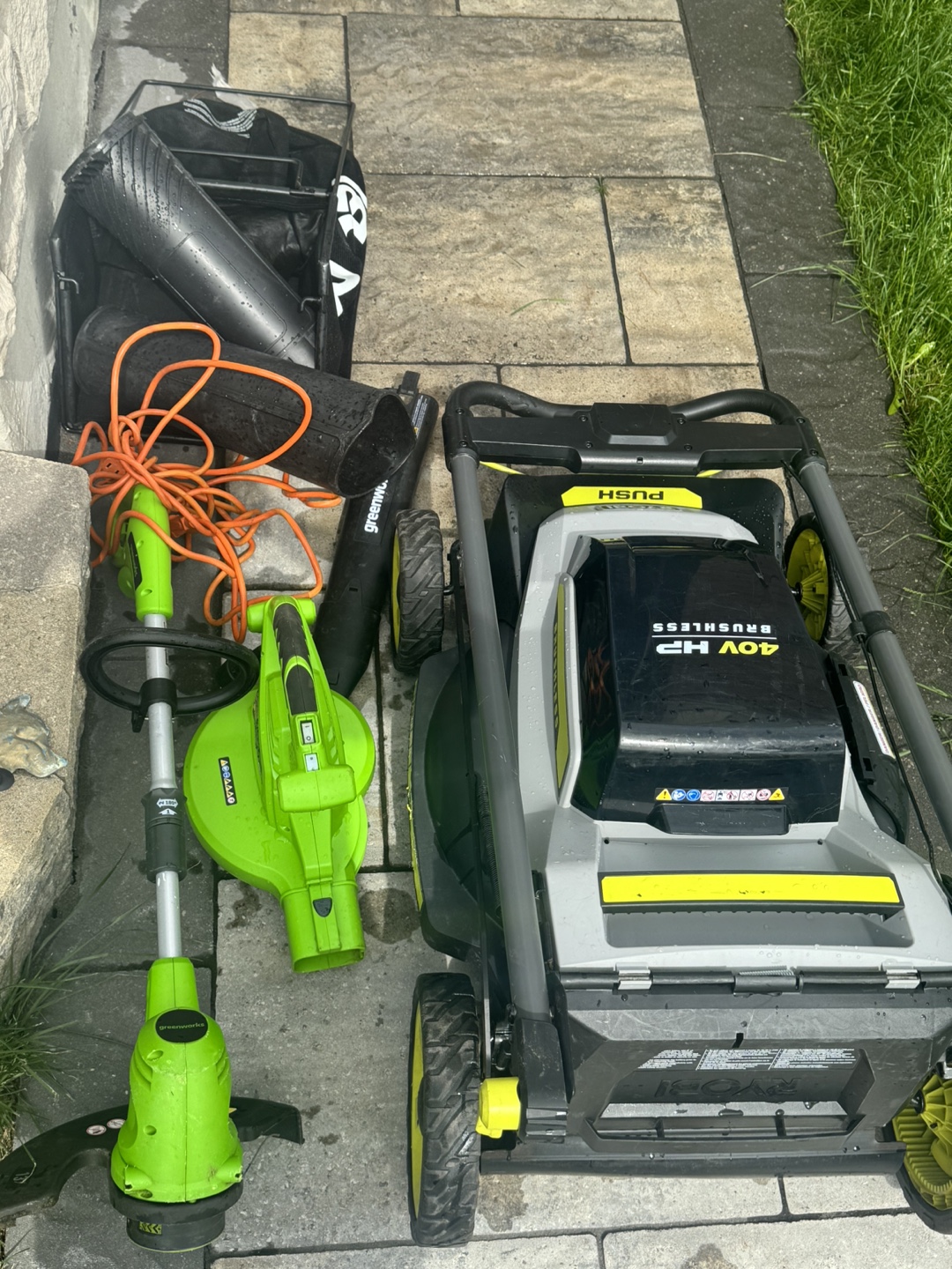 RYOBI 40V HP Brushless Lawn Mower & Greenworks String Trimmer