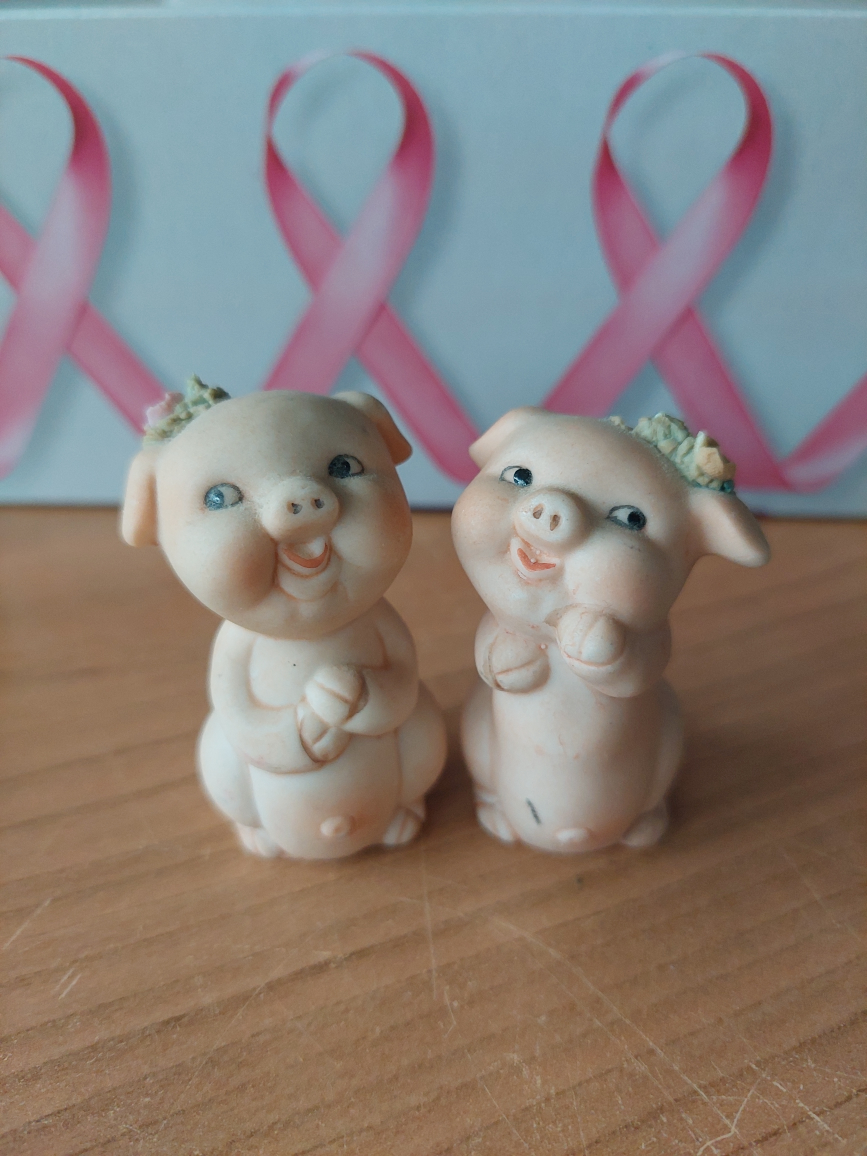 Vintage 90s pig figurine set of 2 home decor collection