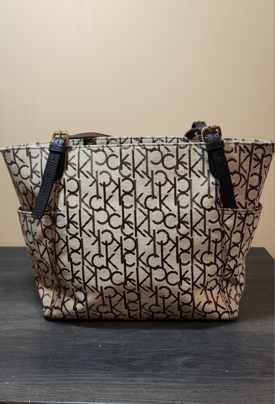 Calvin Klein Brown Canvas Monogramed Shoulder Bag