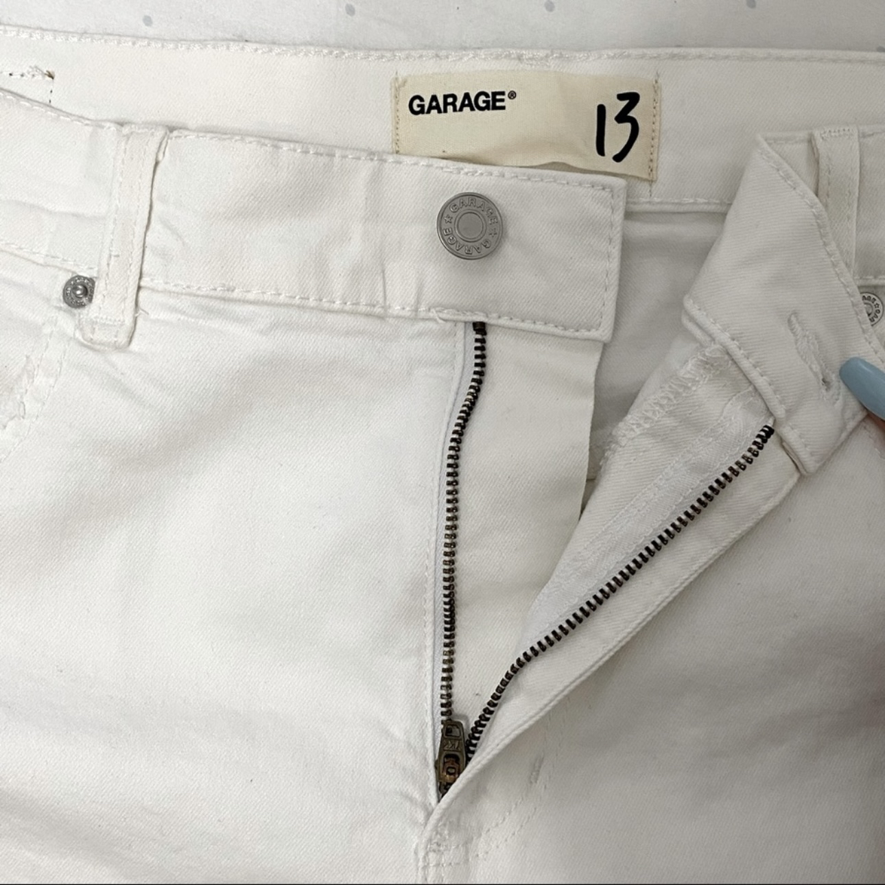 Garage white high waisted distressed denim shorts image indicator(6)