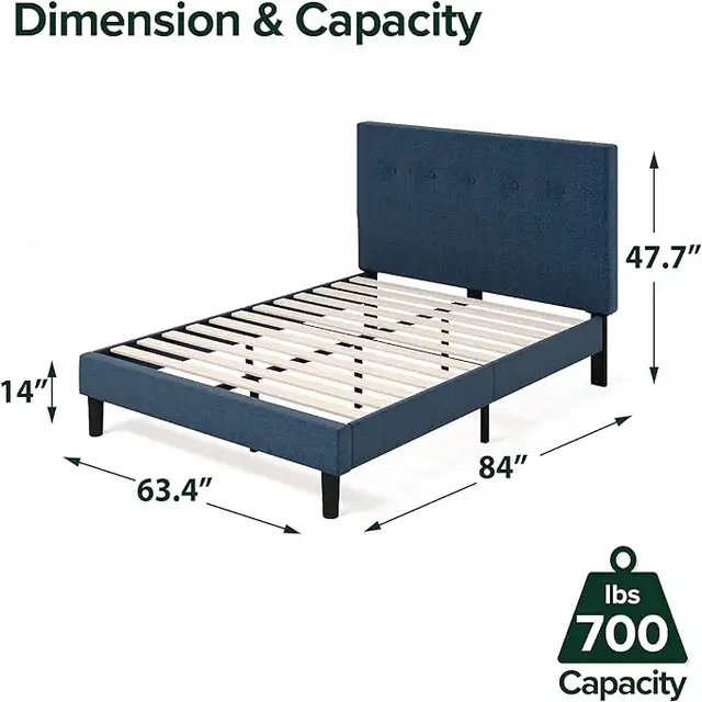 ZINUS Omkaram Navy Button Upholstered Platform Bed Frame | Queen - photo 4