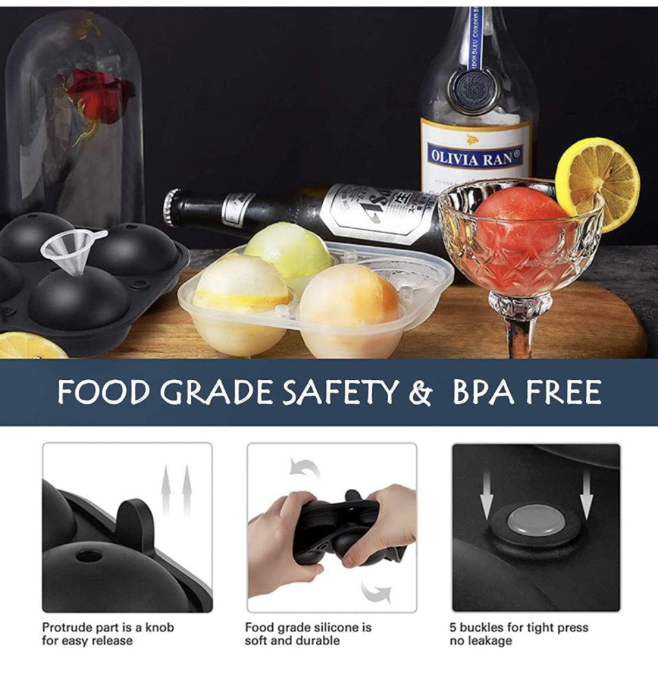 Silicone Ice Ball Maker Sphere Large Ice Cube Tray with Lids image indicator(3)