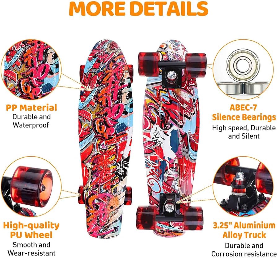 Skateboard for Kids 22'' Mini Cruiser Skateboards & LED Wheels image indicator(6)