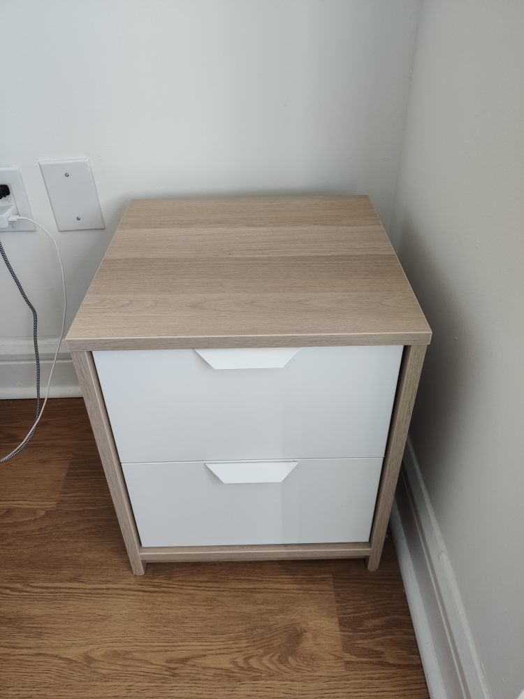 Nightstand with 2 drawers - white and natural birch wood thumbnail