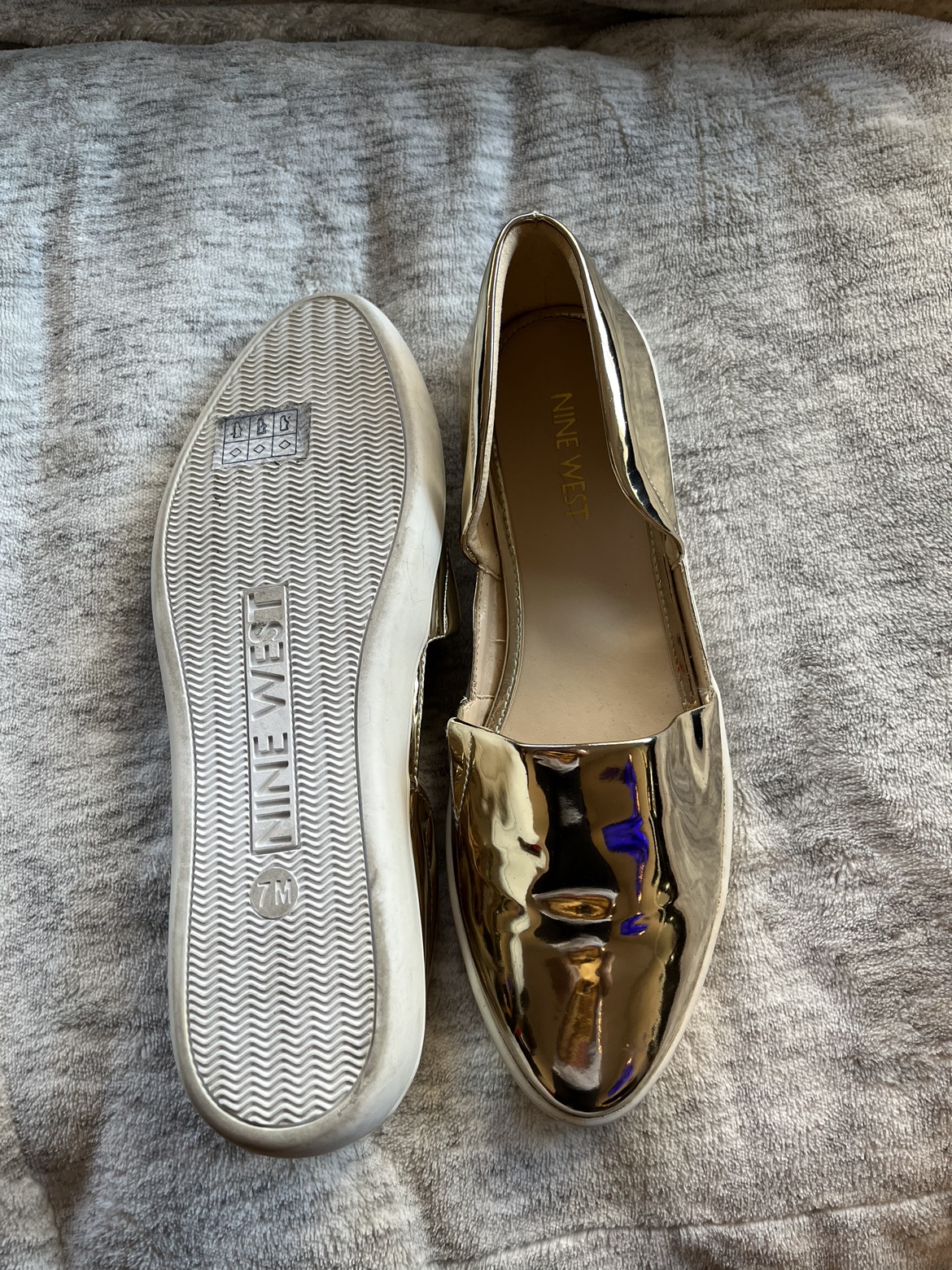 Metallic gold slip on shoes thumbnail
