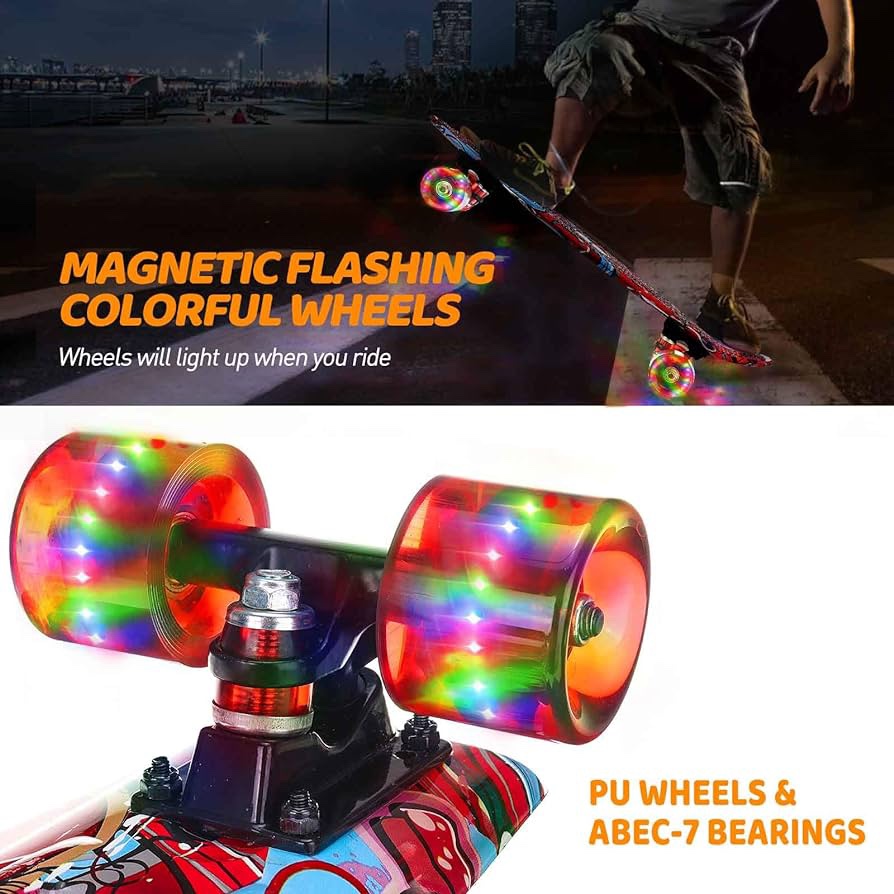 Skateboard for Kids 22'' Mini Cruiser Skateboards & LED Wheels image indicator(8)