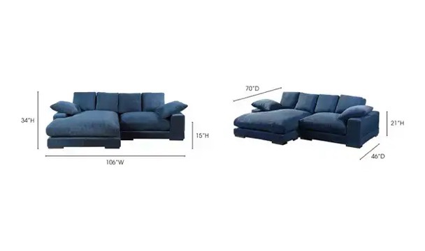 Blue Corduroy Sectional Couch Sofa with Chaise - photo 4
