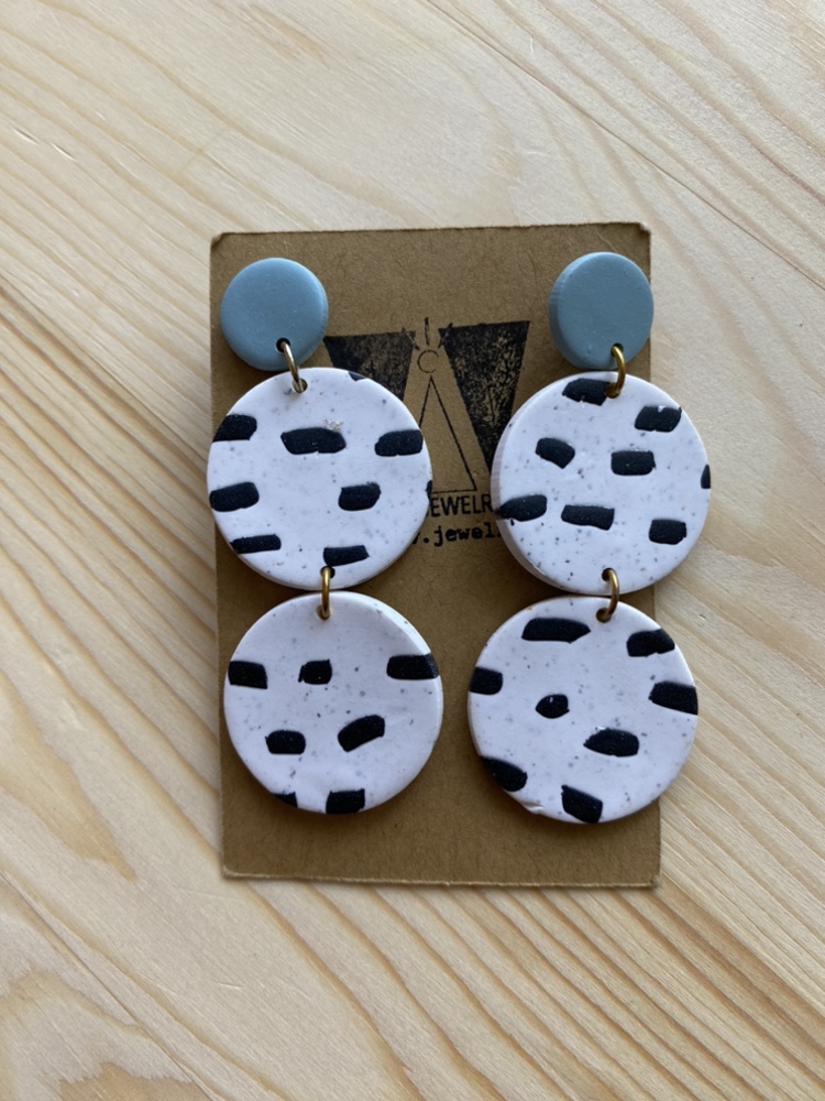Black and White Polymer Clay Dangle Earrings image indicator(2)