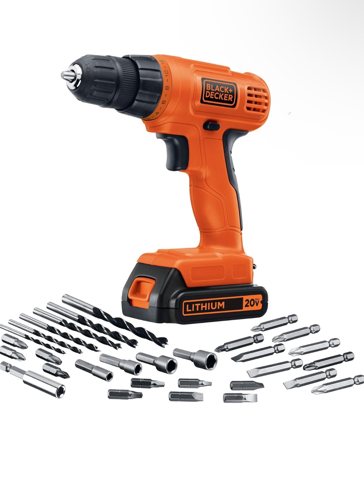 BLACK+DECKER 20V MAX Cordless Drill Kit (LD120VA) , Orange