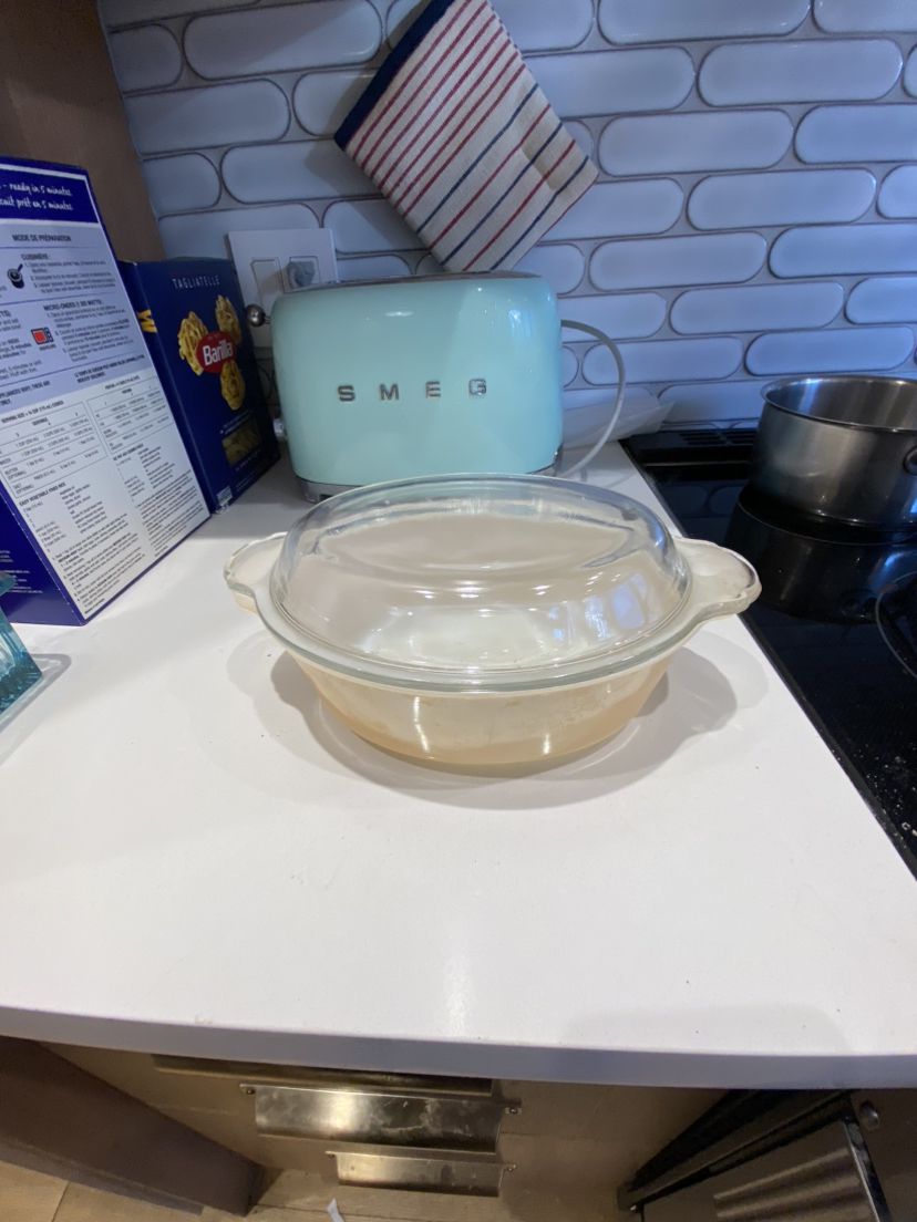 Vintage Fire King Peach Luster Oval Baking Dish with Lid image indicator(3)