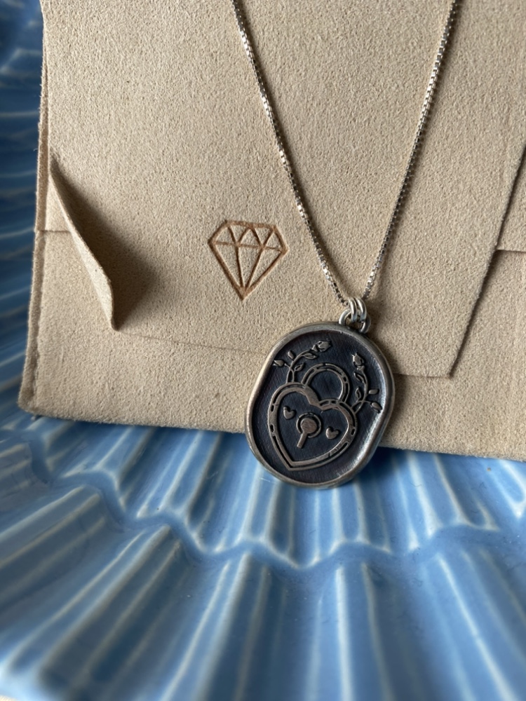 Sterling Silver Heart Lock Medallion Mantra Necklace image indicator(2)