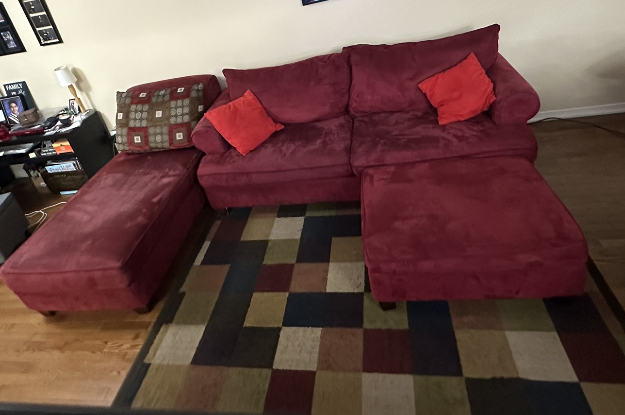The Brick Reese Chenille Red Sofa with Ottoman and Lounge Chaise