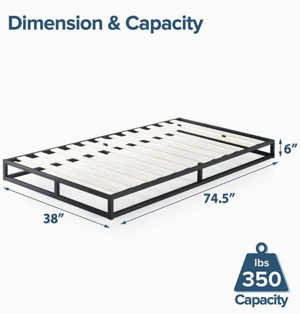 6 inch Twin platform bed - wood and metal - photo 4