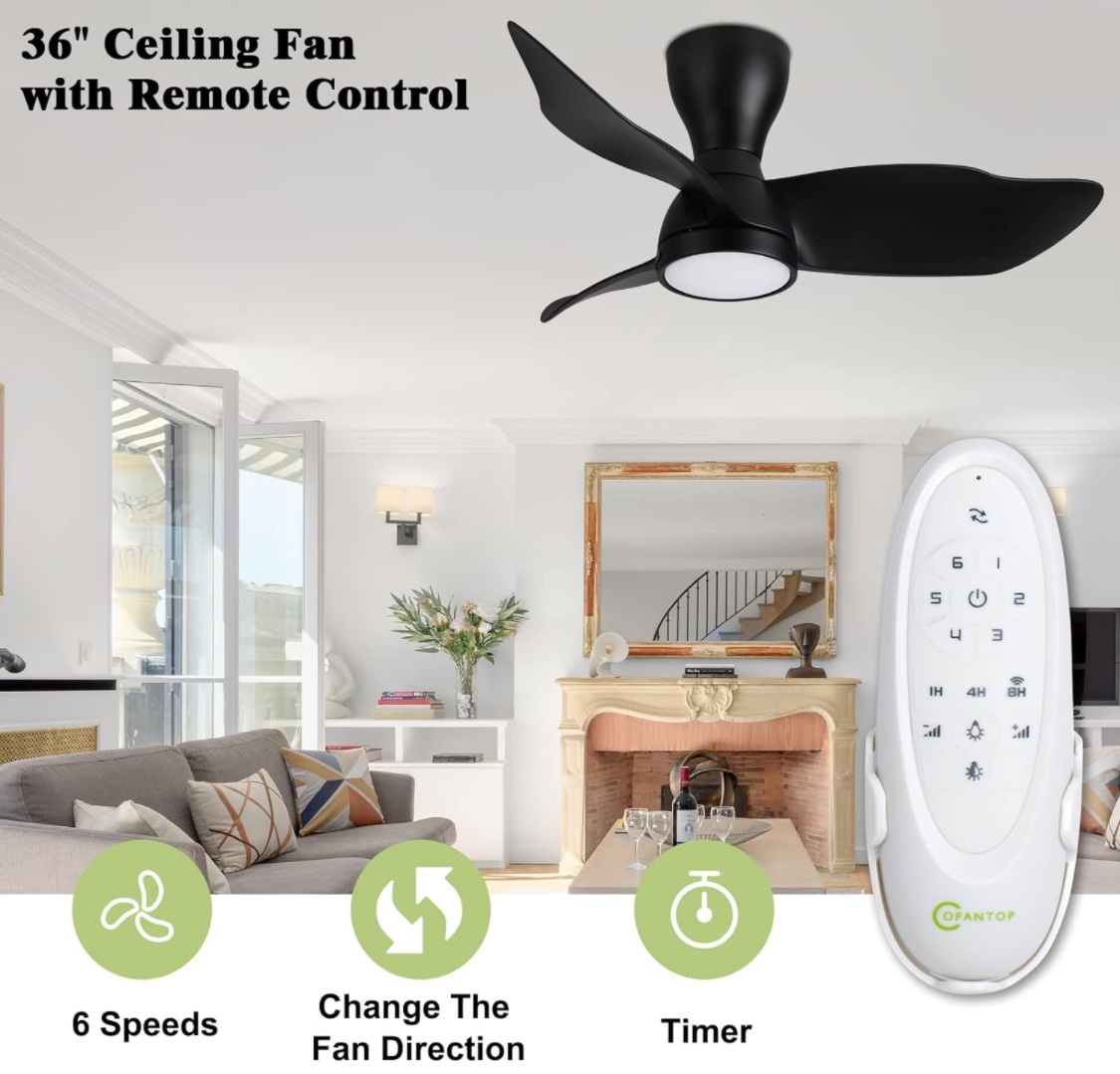 Modern 36”, 3 Blade, 6 Speed Ceiling Fan with Light and Remote - photo 2
