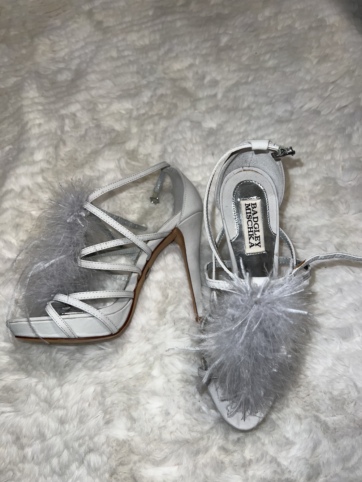 Badgley Mischka ostrich feather heels