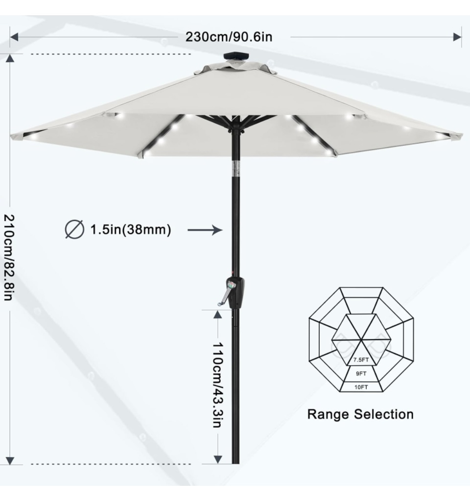 Patio Umbrella with Solar LED Lights 7.5ft  Beige - photo 5