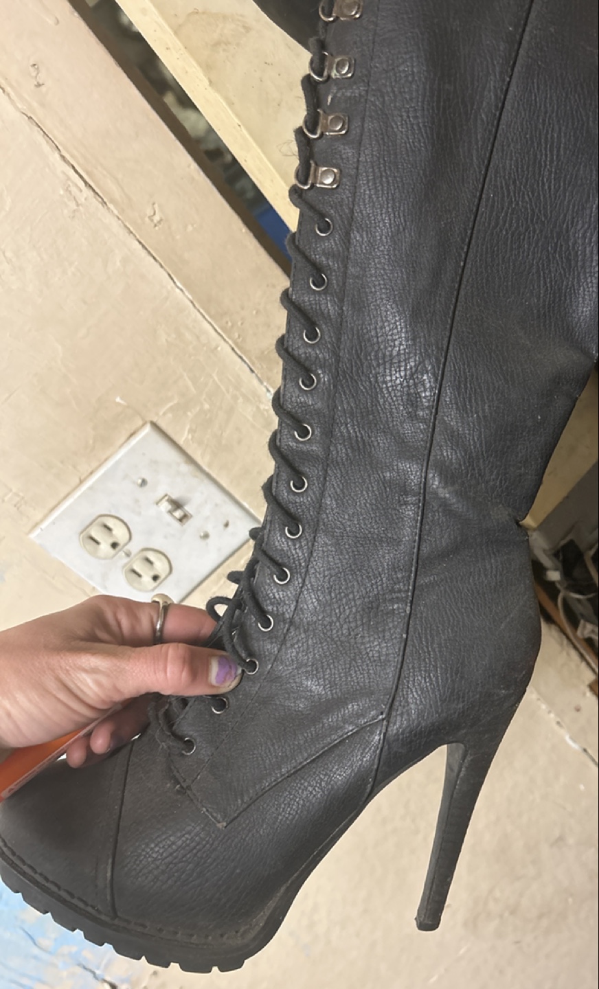Leather stiletto knee high boots