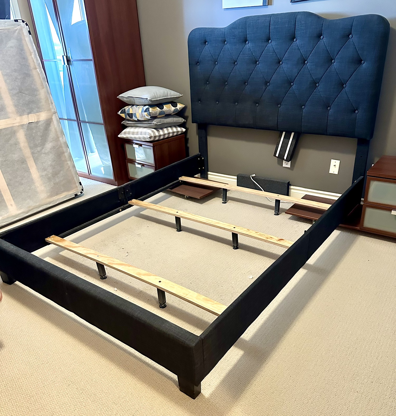 Queen Fabric Bed Frame Dark Grey - photo 2