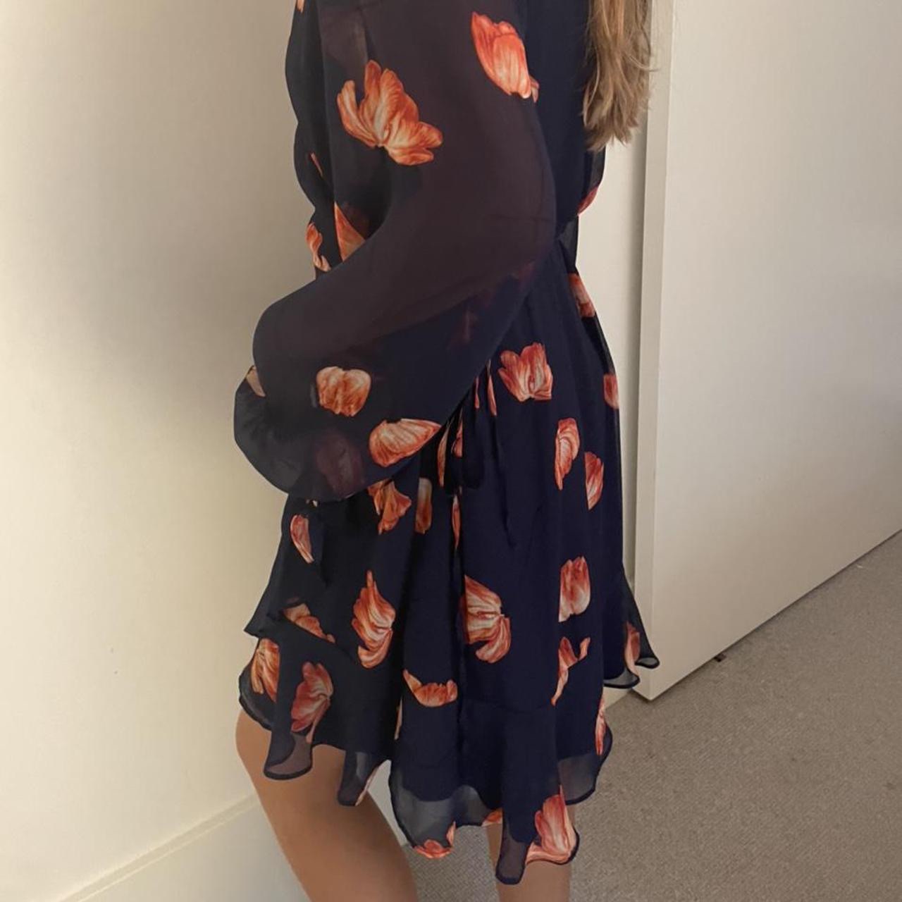 Navy Blue & Pink Floral Wrap Mini Dress - photo 2