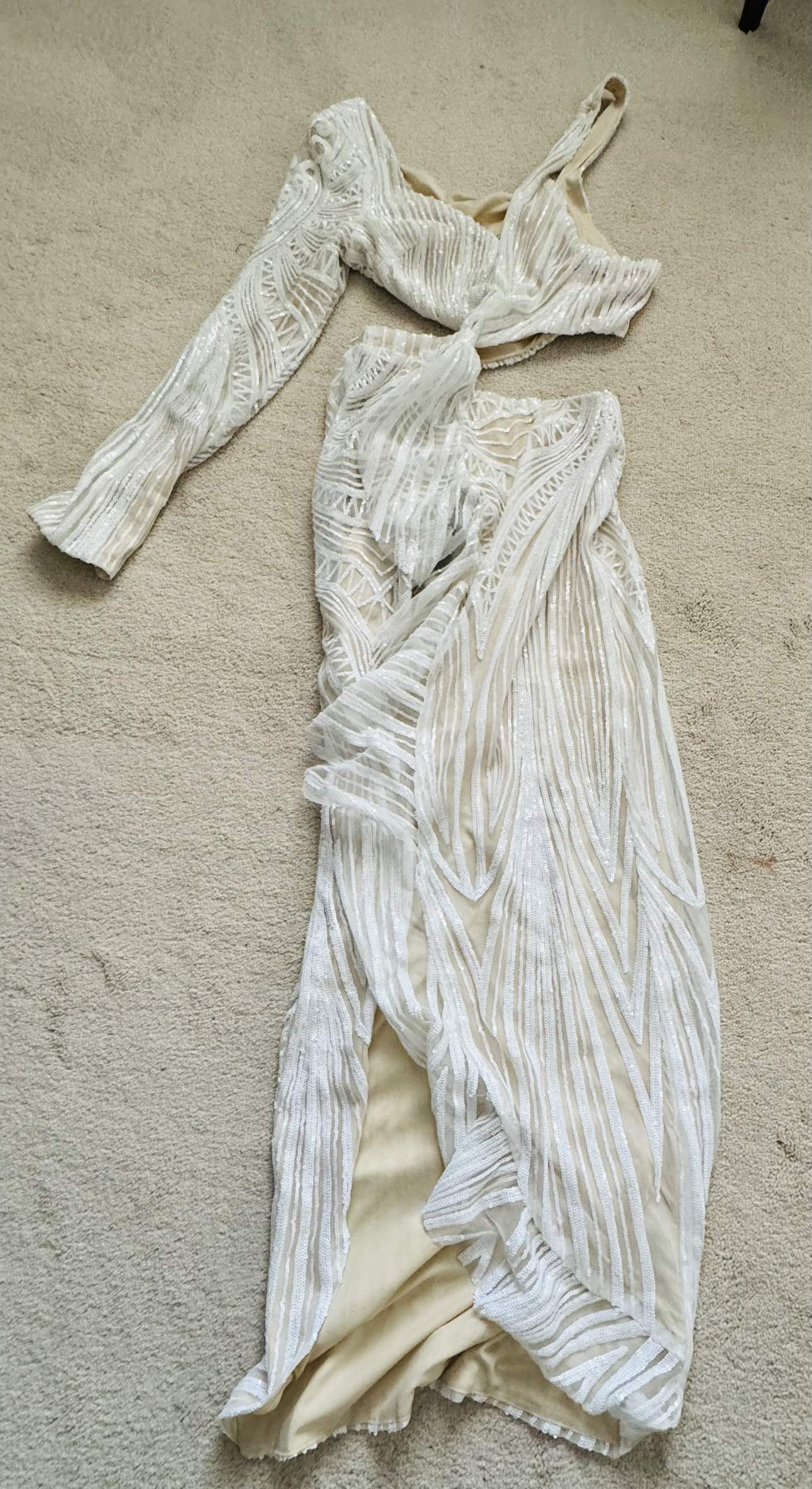 Sexy, elegant sequence, white long dress