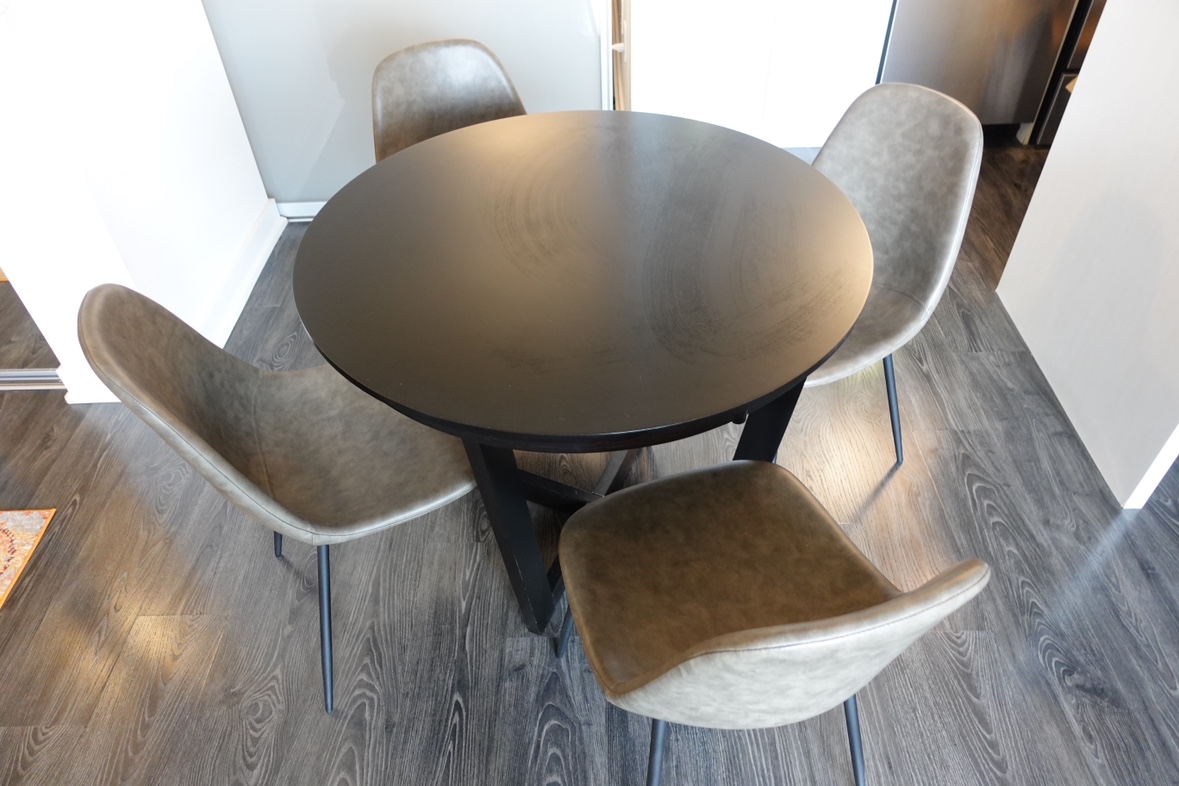 Round Solid Wood Dining Table with 4 Faux Leather Side Chairs - photo 2