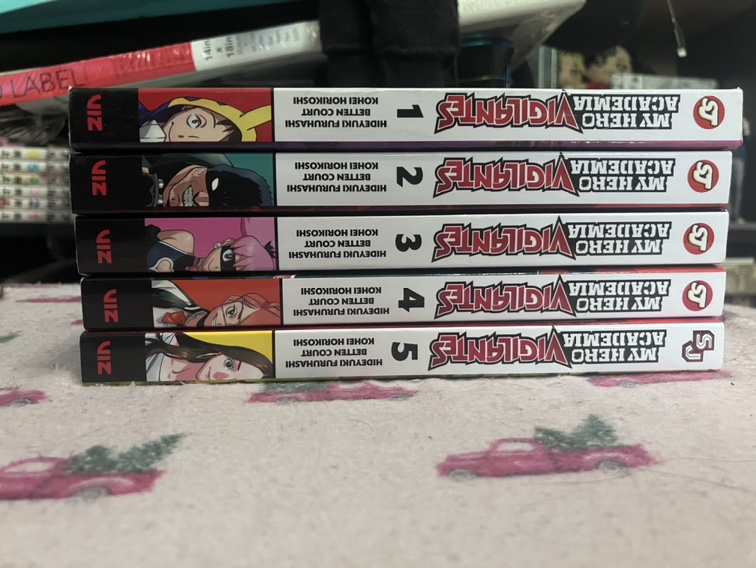 The first 5 volumes of my hero academia vigilantes manga