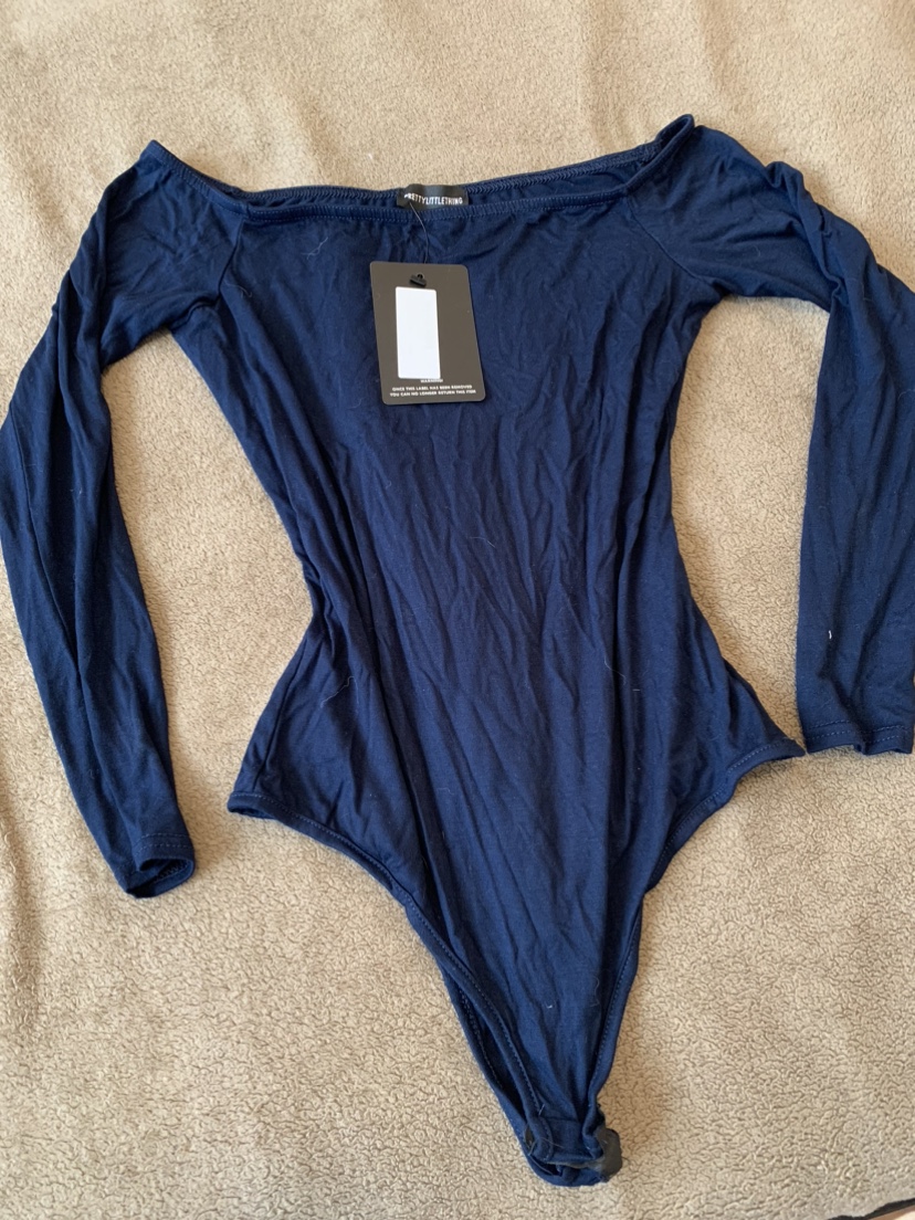 Navy Blue Off Shoulder Long Sleeve Bodysuit - photo 2