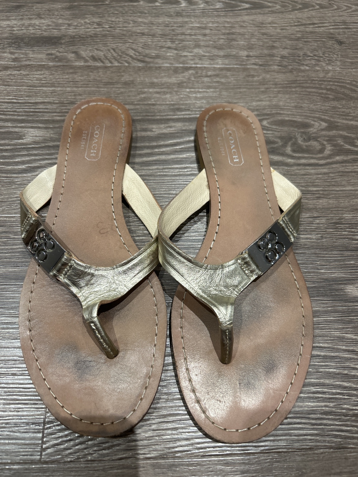 Gold Leather Coach Leather Sandals