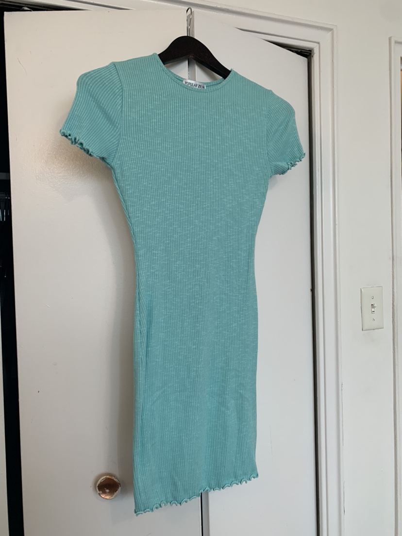 Aqua Ribbed Mini Dress