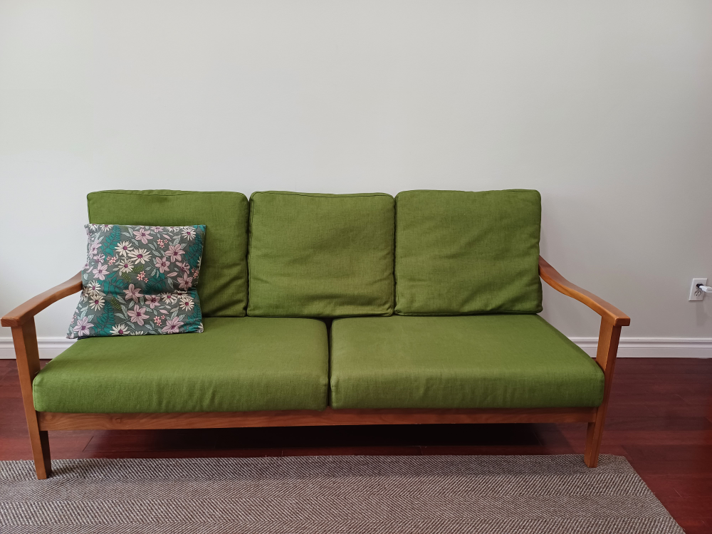 wood and fabric sofa thumbnail