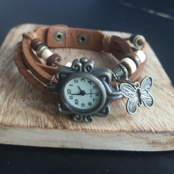 Small Watch with Butterfly Charm - Brown thumbnail