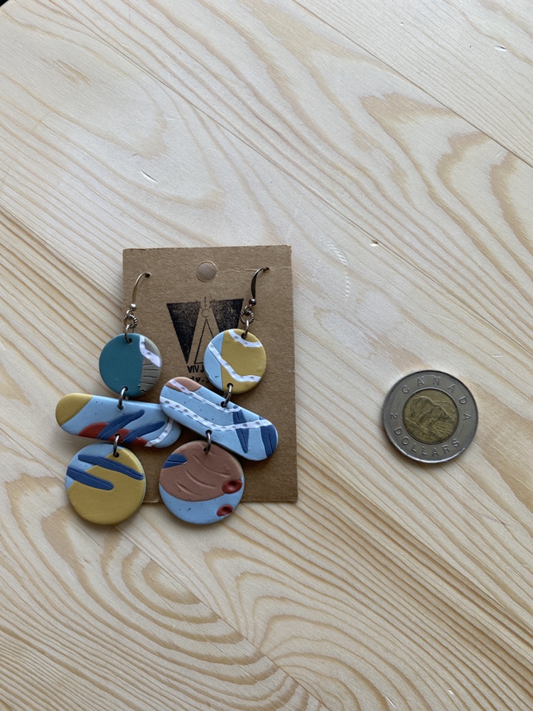 Dangly Blue and Yellow Polymer Clay Earrings image indicator(2)