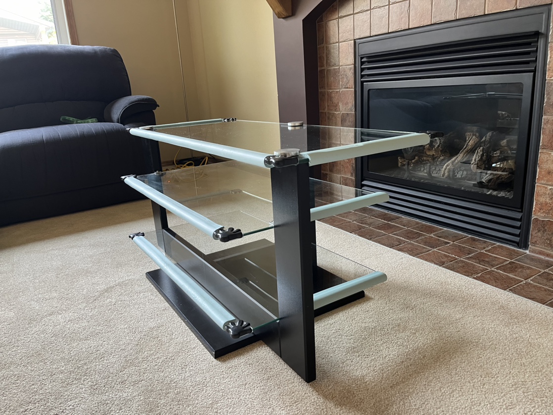 *FREE* TV Stand 3 Glass Shelves & Wood #freecycle - photo 2
