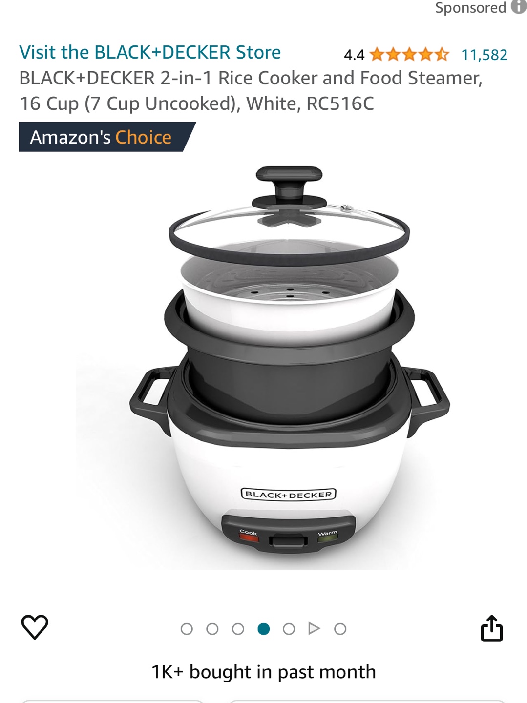 BLACK+DECKER 2-in-1 Rice Cooker and Food Steamer - photo 3