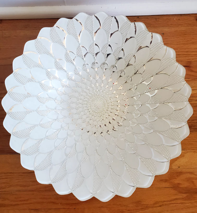 White & Silver Centerpiece Fruit Bowl Petal Edge